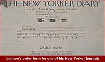 John Lennon's handwritten order form for a New Yorker diary
